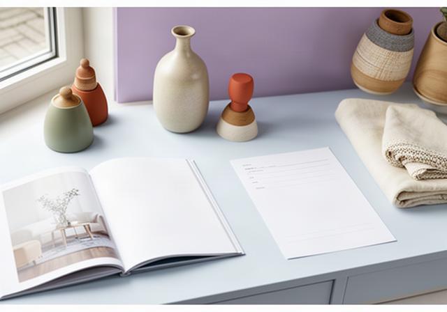 Opgeruimd bureau met wooncatalogus, bestelbon en stijlvolle woonaccessoires in Drunen